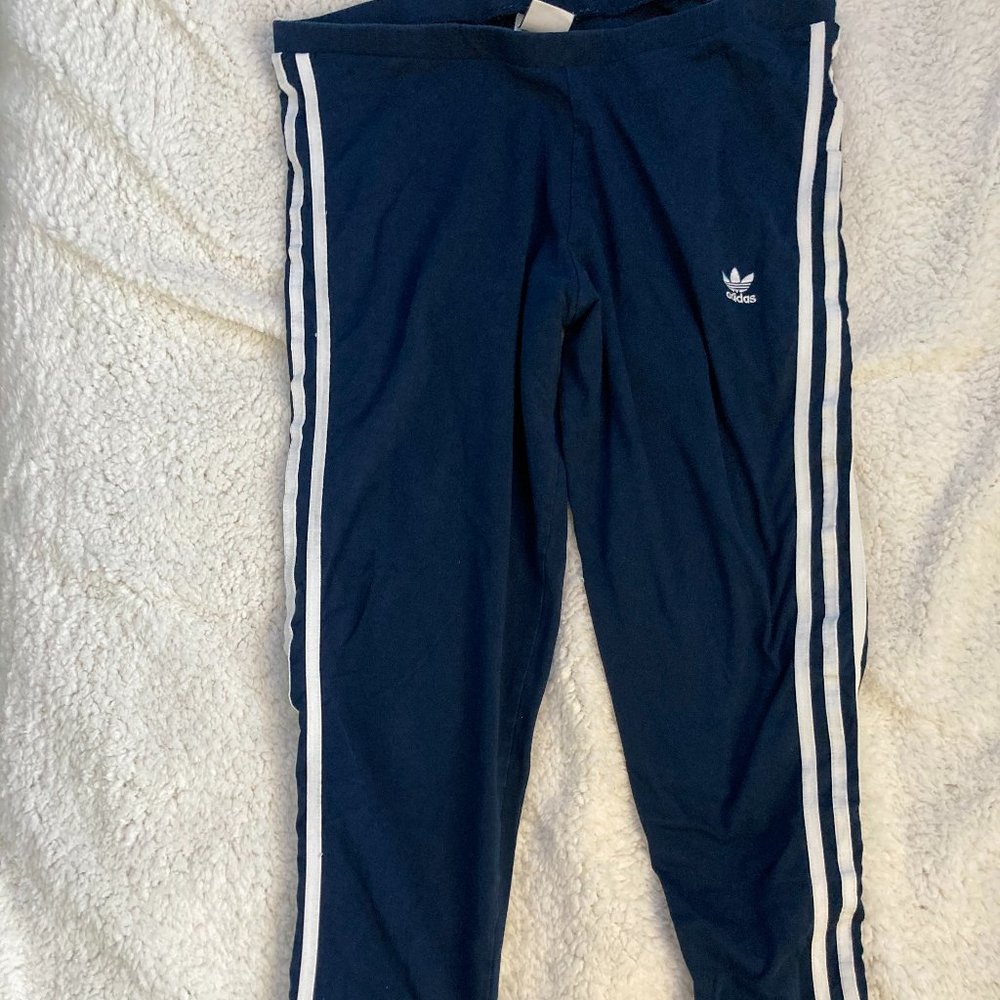 Navy Blue with White Stripes Adidas Leggings